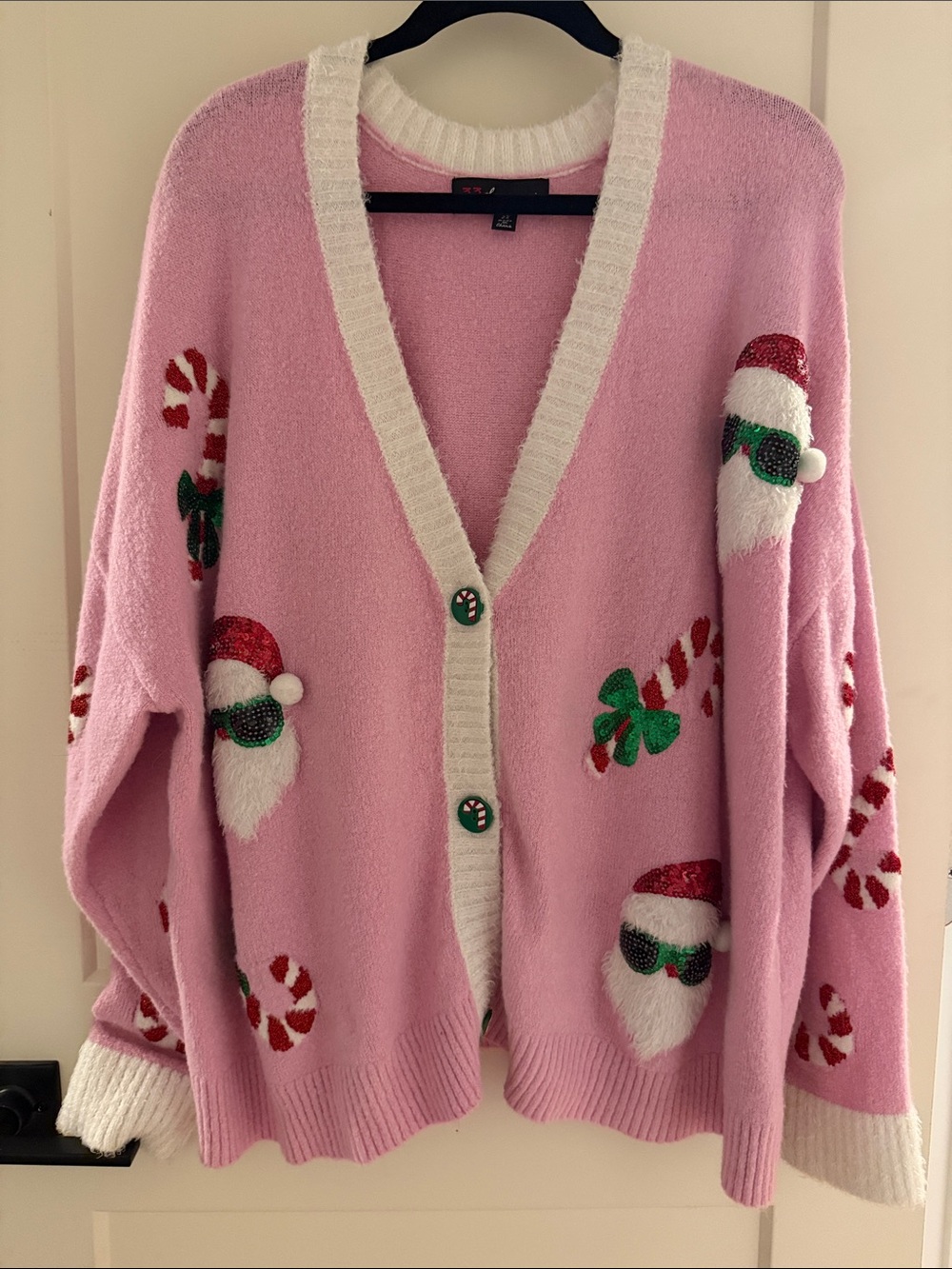 Target Pink Holiday Santa Cardigan with Cream Trim